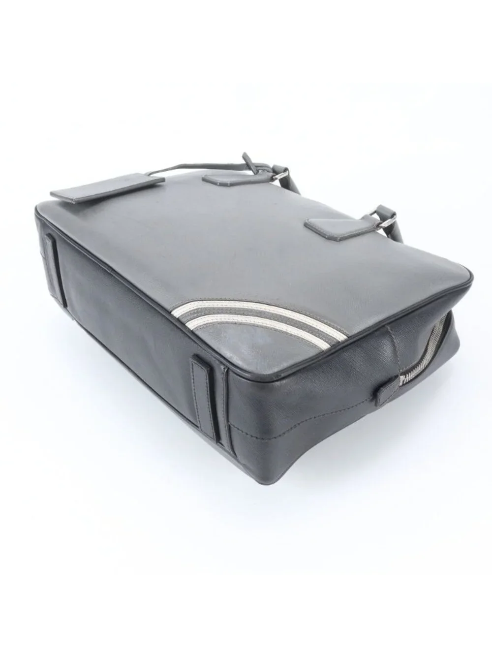 Prada Saffiano Leather Business Document Briefcase Tote Gray